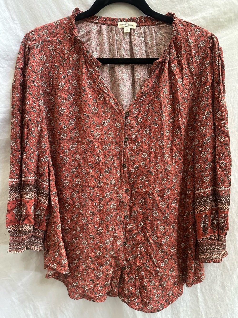 Mason & Belle Burgundy Floral Button-Down Blouse